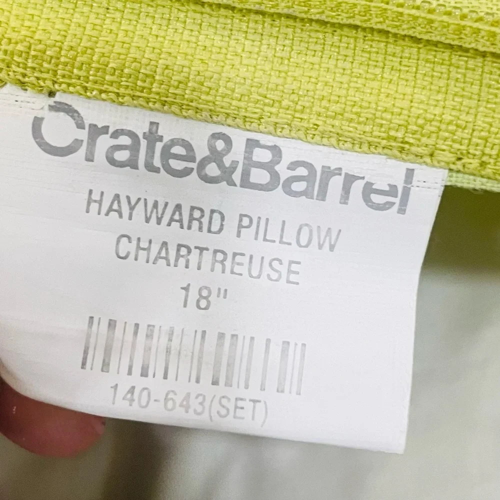Crate And Barrel Decorative Chartreuse Green Down Filled Throw Pillow 18X18”